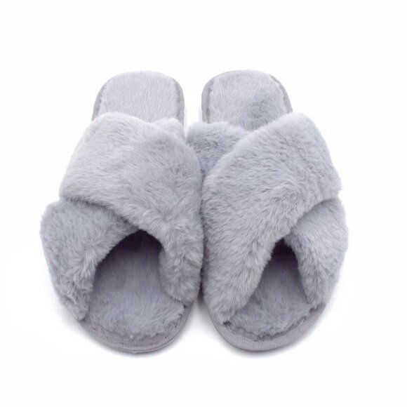 Women's Fuzzy Slippers House Slippers Cross Band Slippers Indoor Outdoor - Picture 2 of 7
